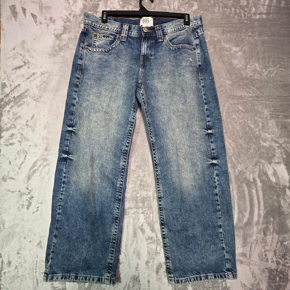 BDG Urban Outfitters Mens Baggy Wide Leg Jeans Blue Medium Wash 32W Distressed